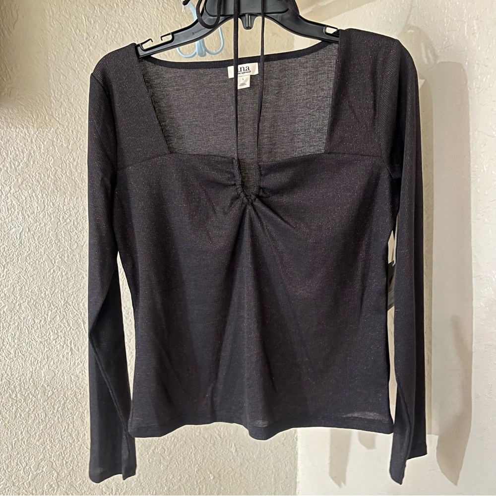 a.n.a Black Fitted Tie Front Blouse